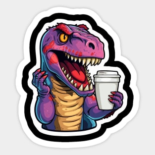 T-Rex Drinking Coffee Sticker